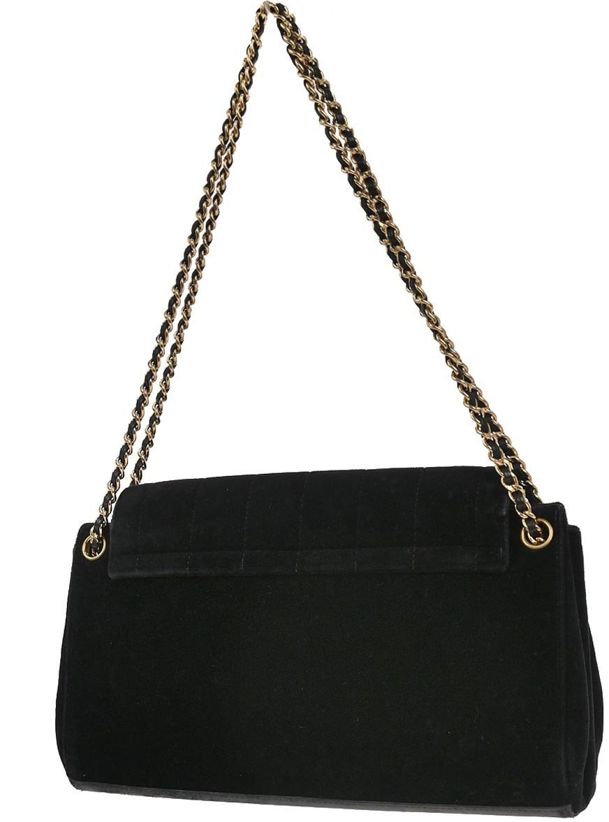 Chanel Chanel Chocolate Bar Mademoiselle Lock Chain Bag Quilted velvet Zwart