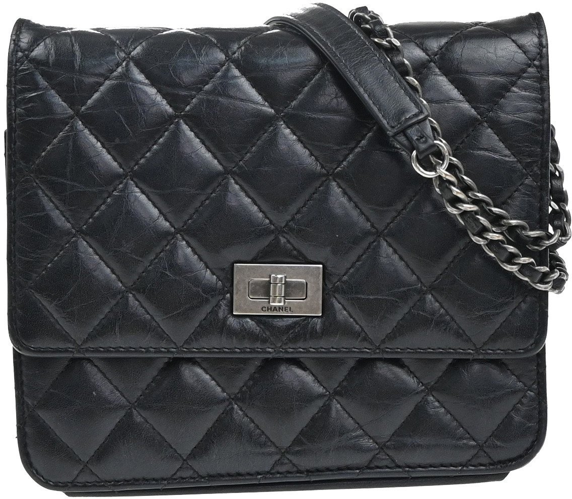 Chanel Chanel So Black Reissue 2.55 Wallet on Chain Quilted Aged Calfskin Zwart