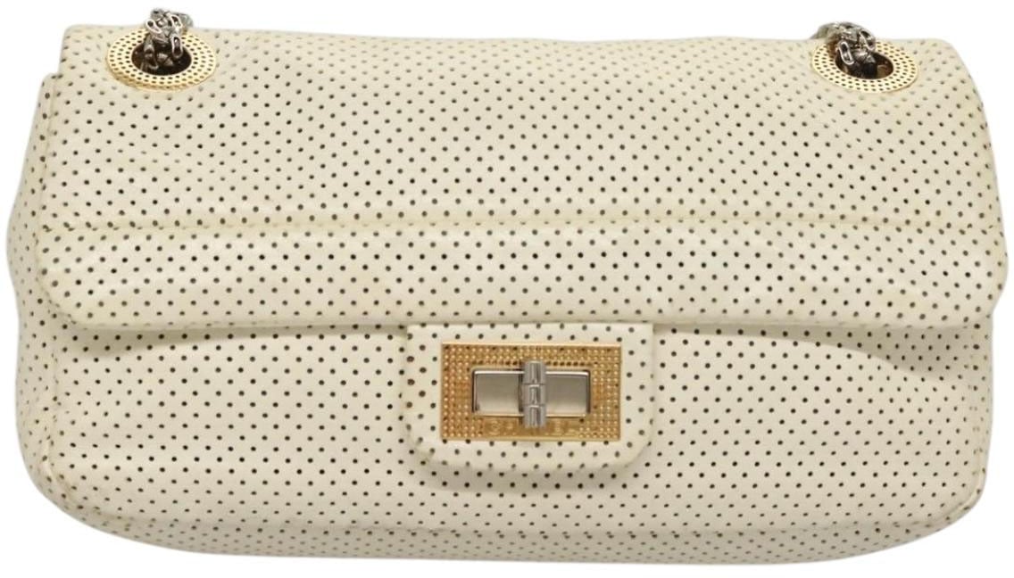 Chanel Chanel Reissue 2.55 Chain Clutch Punching leather White Silver gold CC Auth Wit