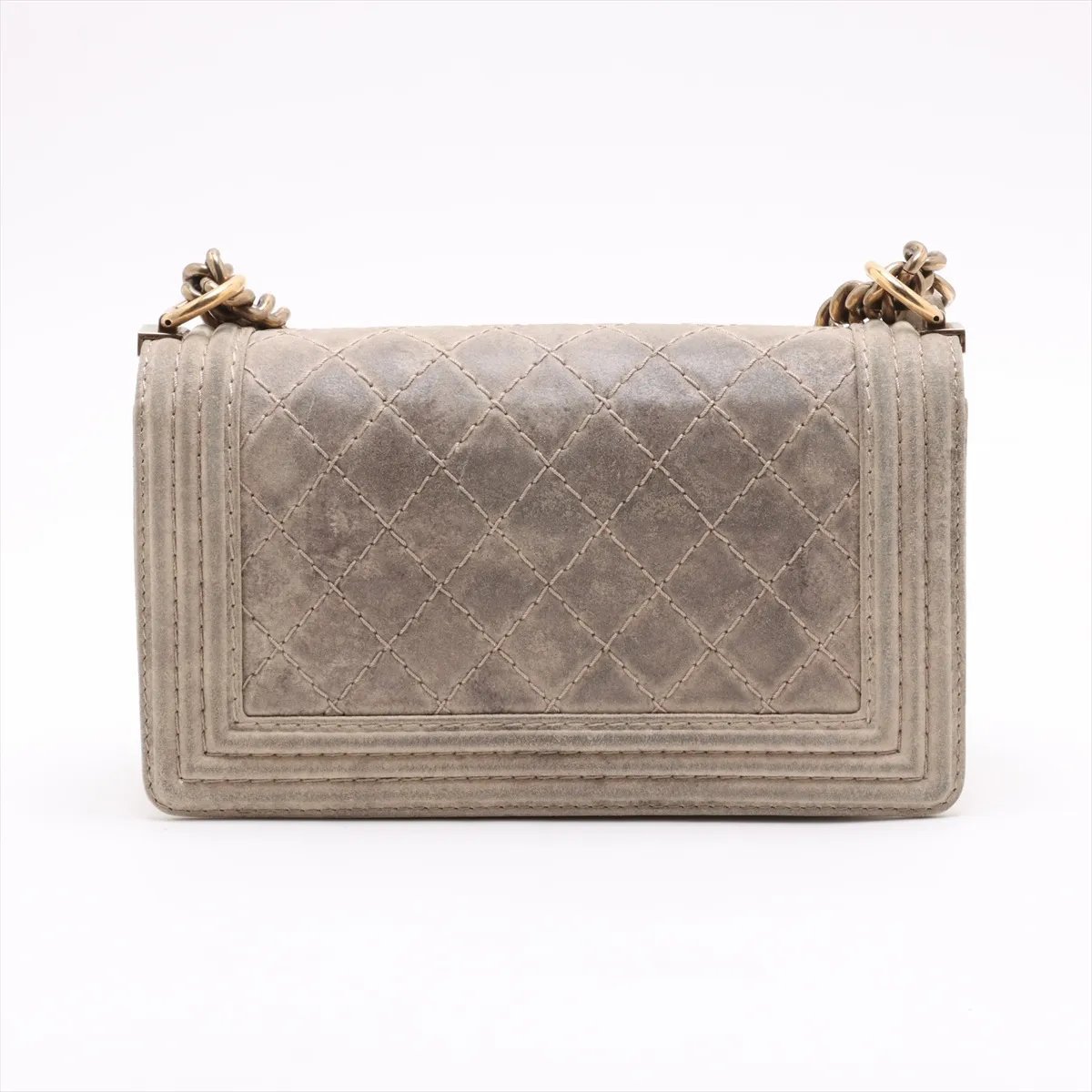 Chanel Boy Flap Quilted Distressed Suede new Medium Beige