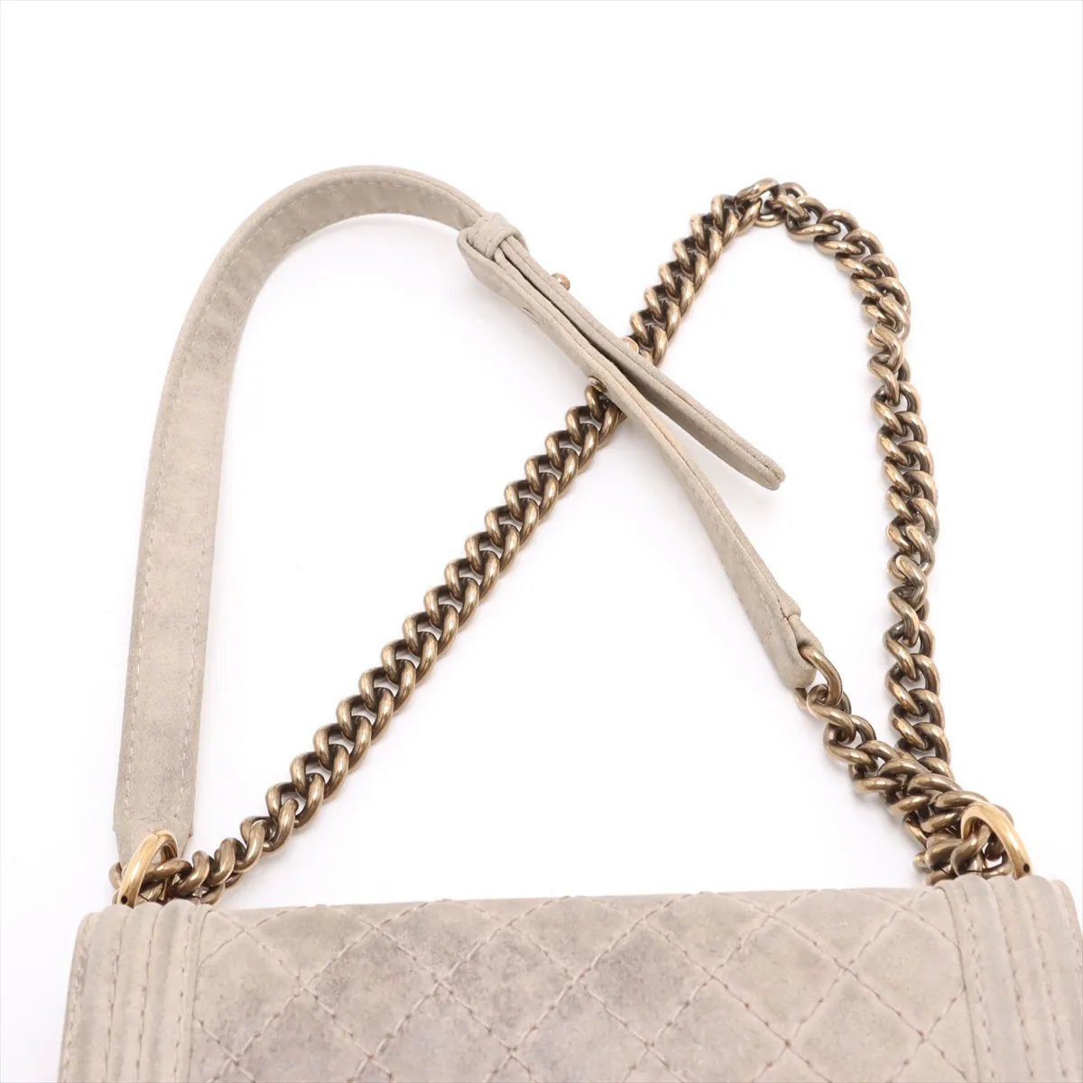 Chanel Boy Flap Quilted Distressed Suede new Medium Beige