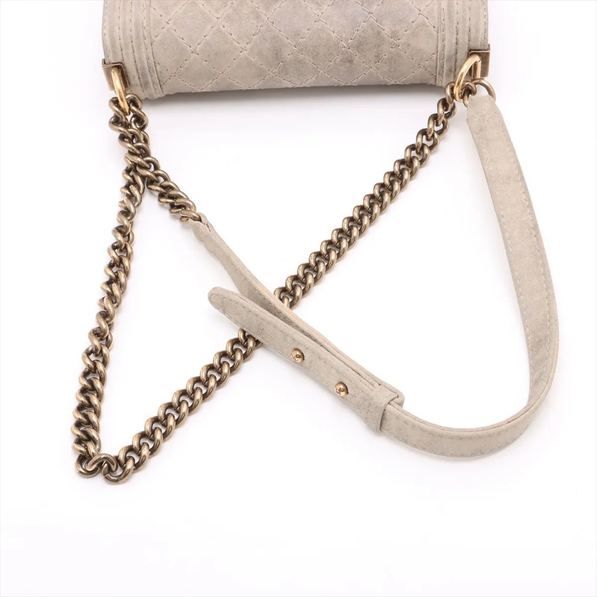 Chanel Boy Flap Quilted Distressed Suede new Medium Beige