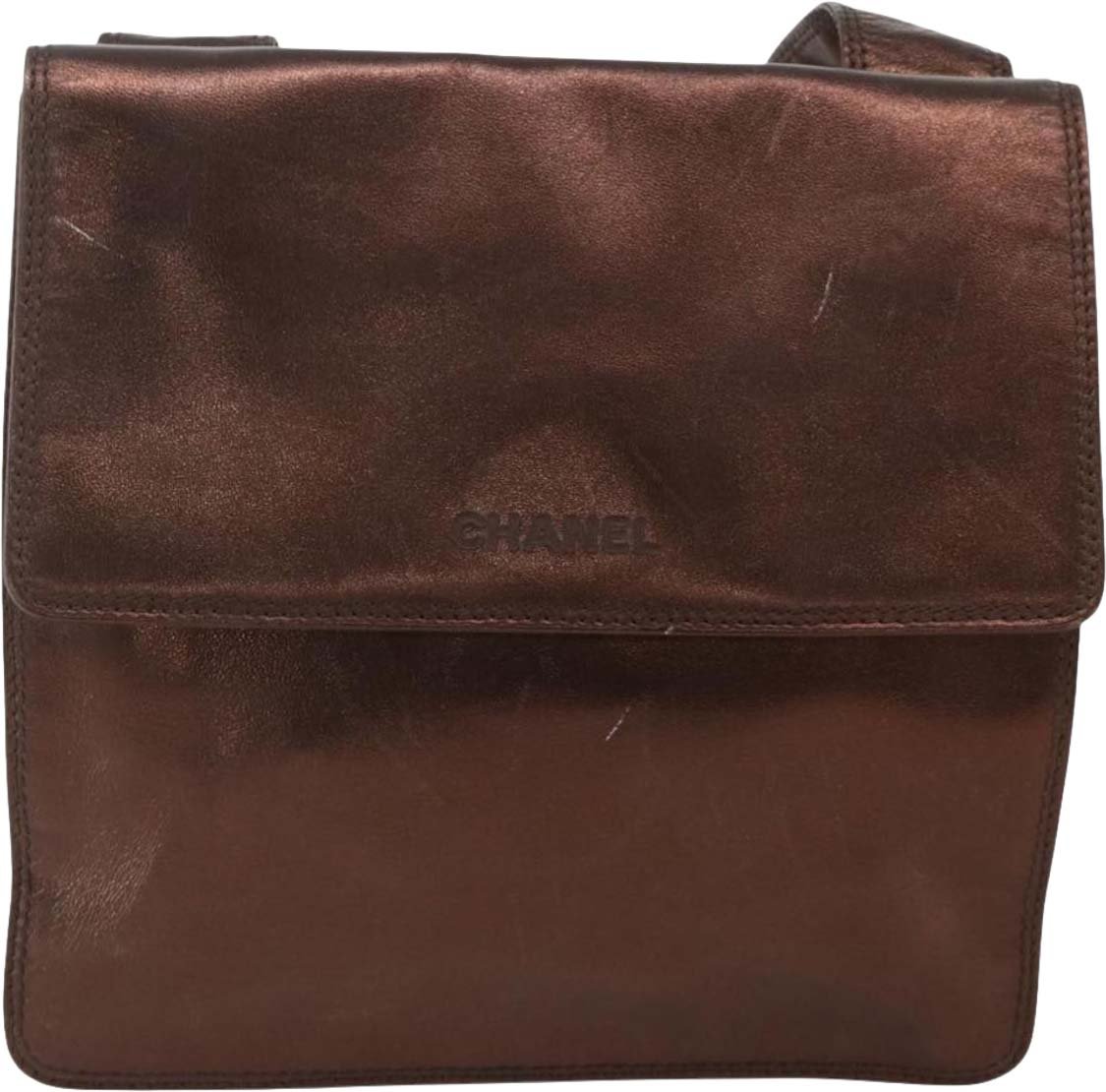 Chanel Chanel Vintage Logo Flap Messenger Bag Leather Medium Bruin