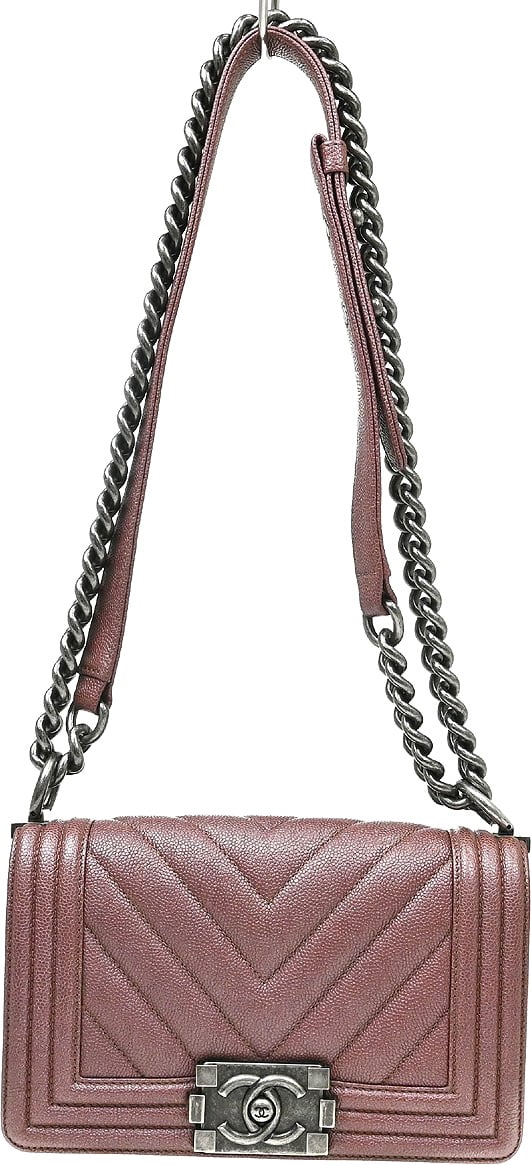 Chanel Boy Flap Chevron Caviar Small Paars