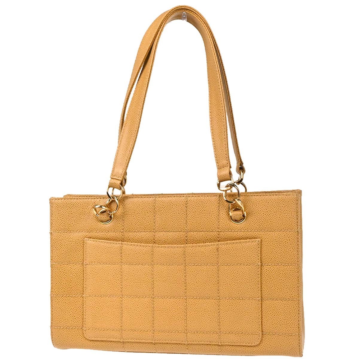 Chanel Chanel Vintage Chocolate Bar Open Tote Quilted Caviar Medium Beige