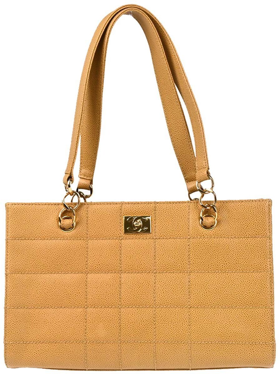 Chanel Chanel Vintage Chocolate Bar Open Tote Quilted Caviar Medium Beige