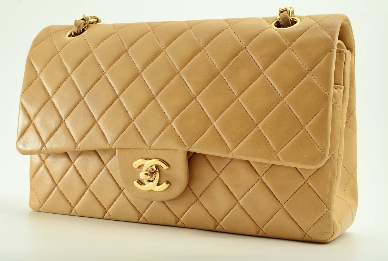 Chanel Vintage Classic Double Flap Leather 25 Beige