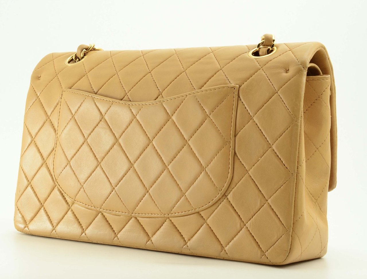 Chanel Vintage Classic Double Flap Leather 25 Beige