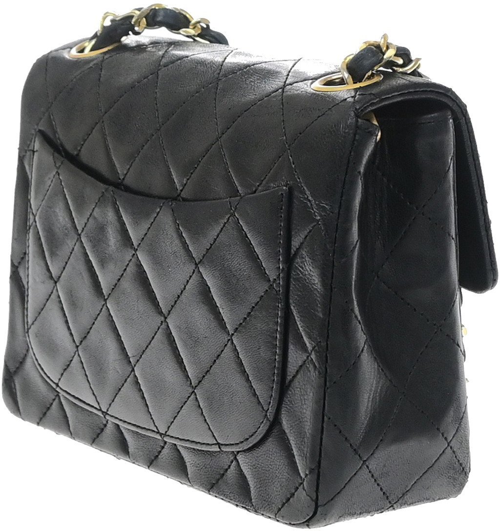 Chanel Vintage Square Classic Flap Quilted Lambskin Small Zwart