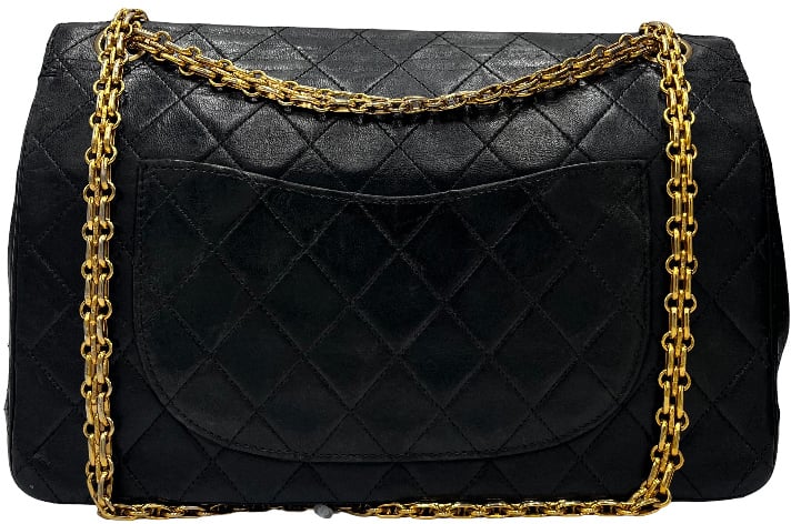 Chanel Chanel Vintage Classic Double Flap Bag Leather large Zwart