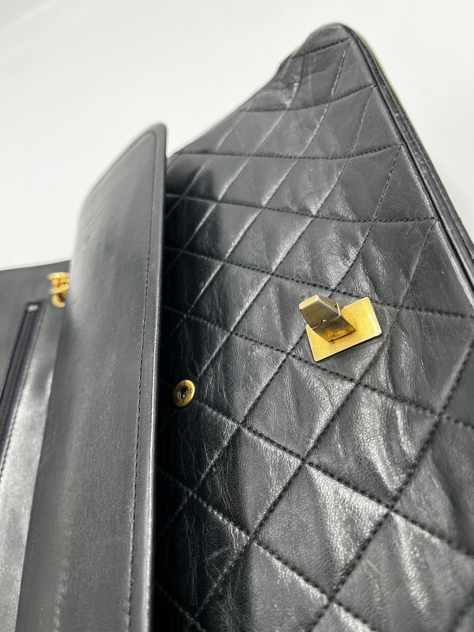 Chanel Chanel Vintage Classic Double Flap Bag Leather large Zwart