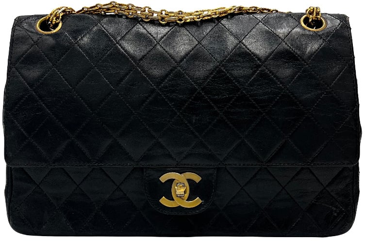 Chanel Chanel Vintage Classic Double Flap Bag Leather large Zwart