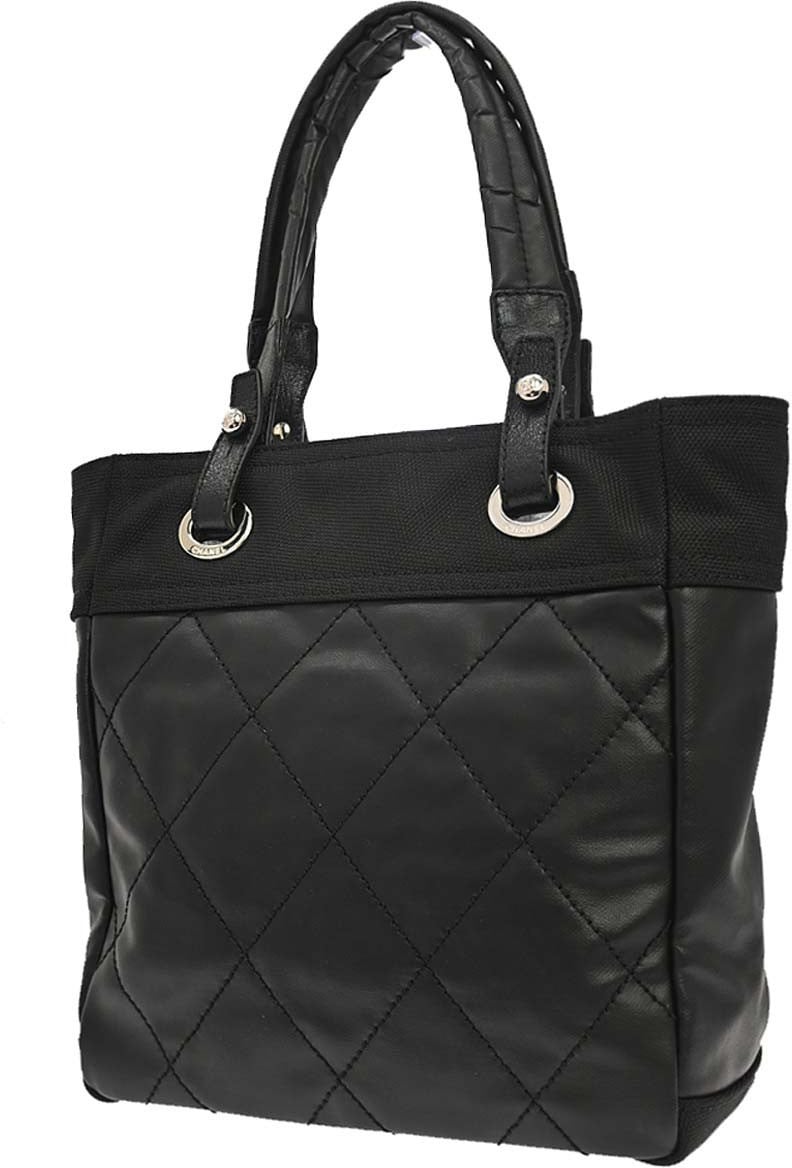 Chanel Biarritz Tote Quilted Coated Canvas Small Zwart