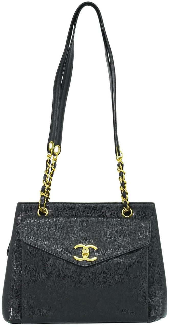 Chanel Chanel Vintage Front Pocket Tote Caviar Medium Zwart