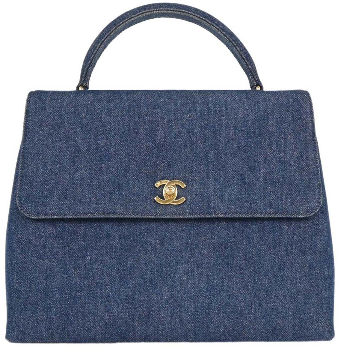 Chanel Chanel Vintage Classic Top Handle Flap Bag Denim Jumbo 30 x 20 x 10 Blauw