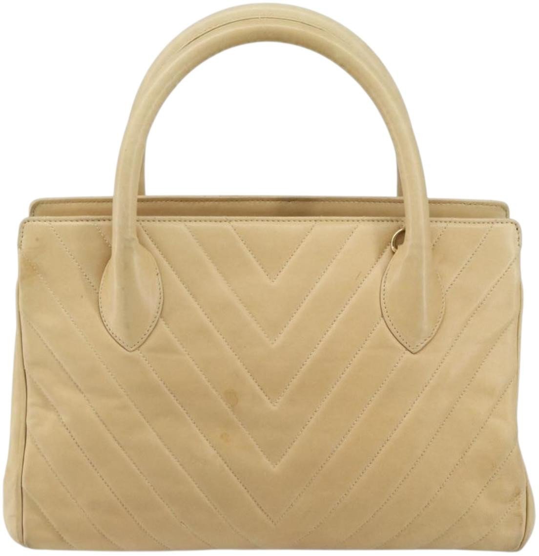 Chanel Chanel Vintage Convertible Tote Chevron Lambskin Medium Beige