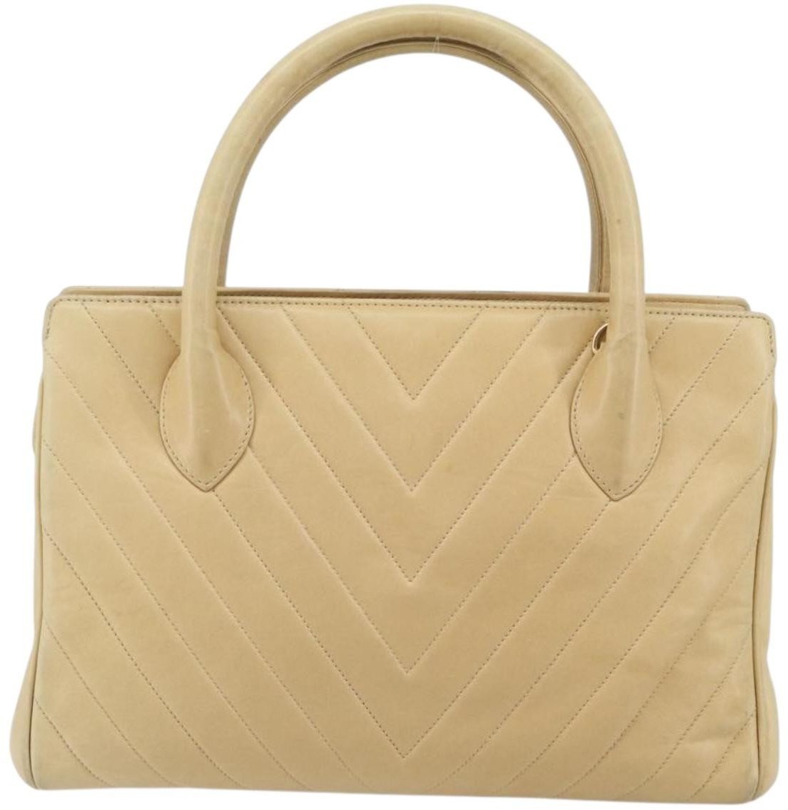 Chanel Chanel Vintage Convertible Tote Chevron Lambskin Medium Beige
