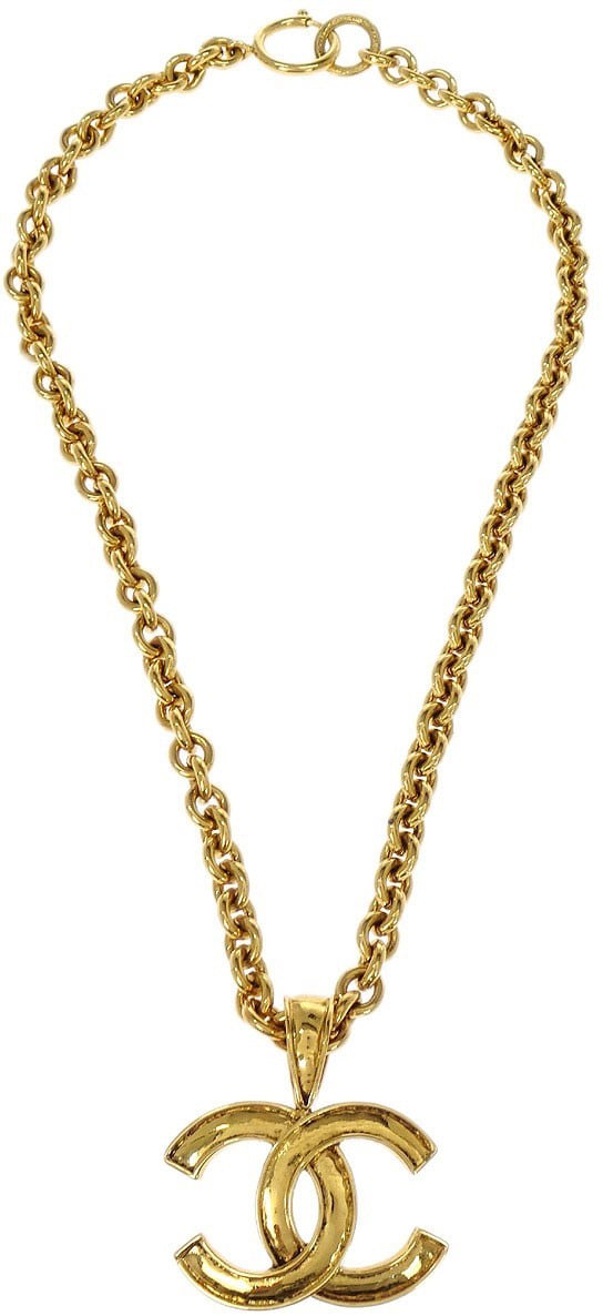 Chanel Chanel Vintage CC Pendent Necklace Plated Metal Goud