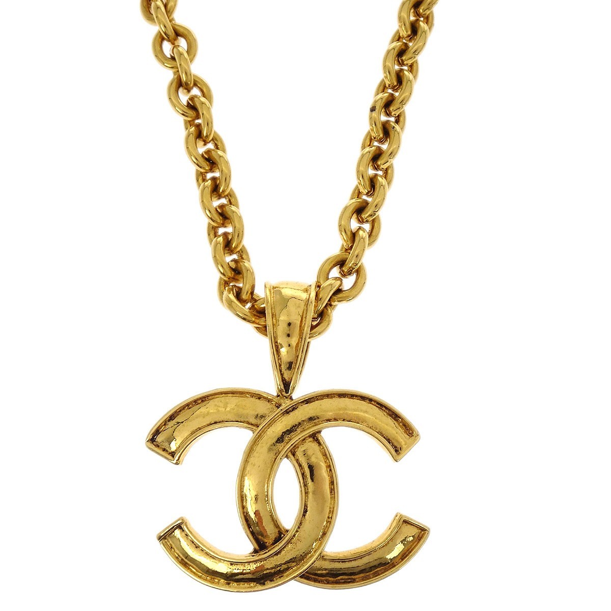 Chanel Chanel Vintage CC Pendent Necklace Plated Metal Goud