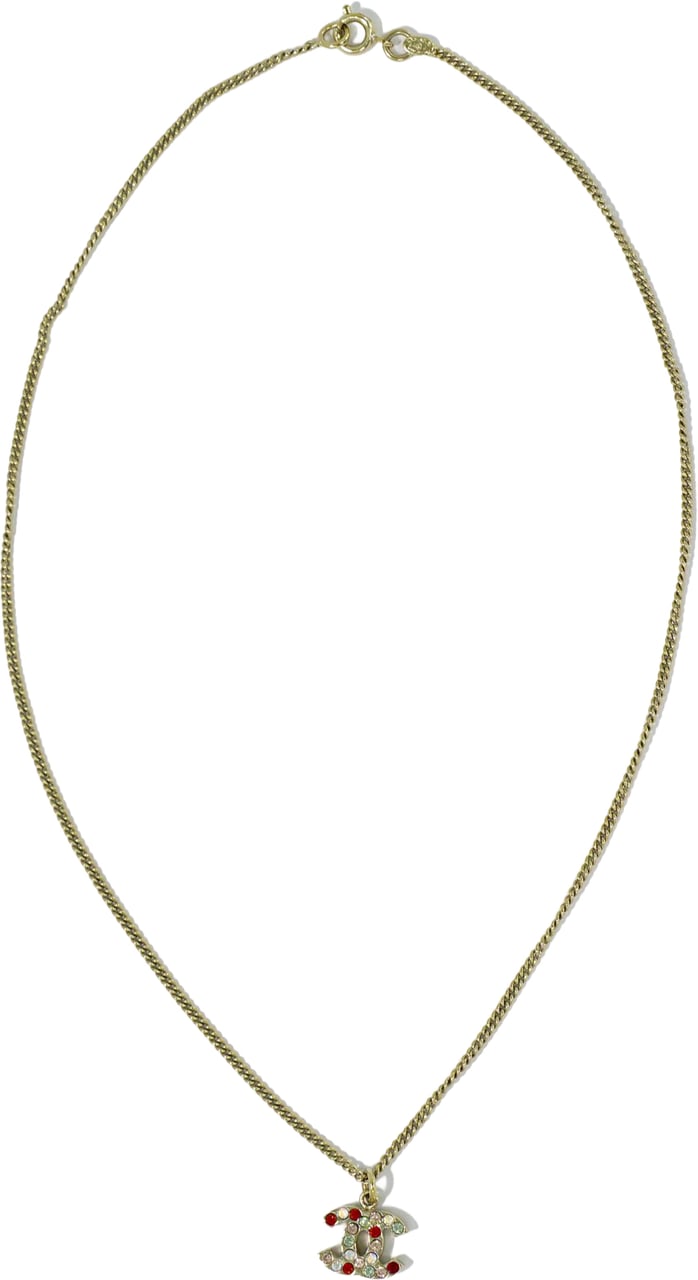 Chanel Chanel Rainbow CC Pendant Necklace Metal and Crystals Goud