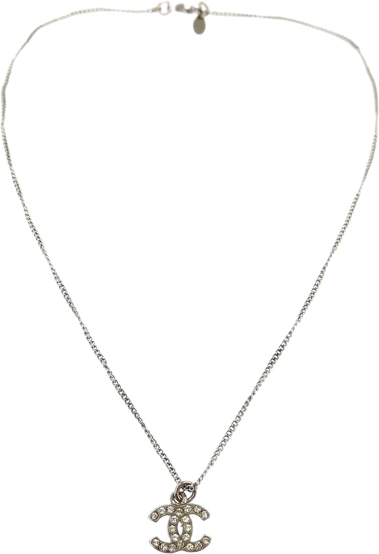 Chanel Rainbow CC Pendant Metal and Crystals Zilver