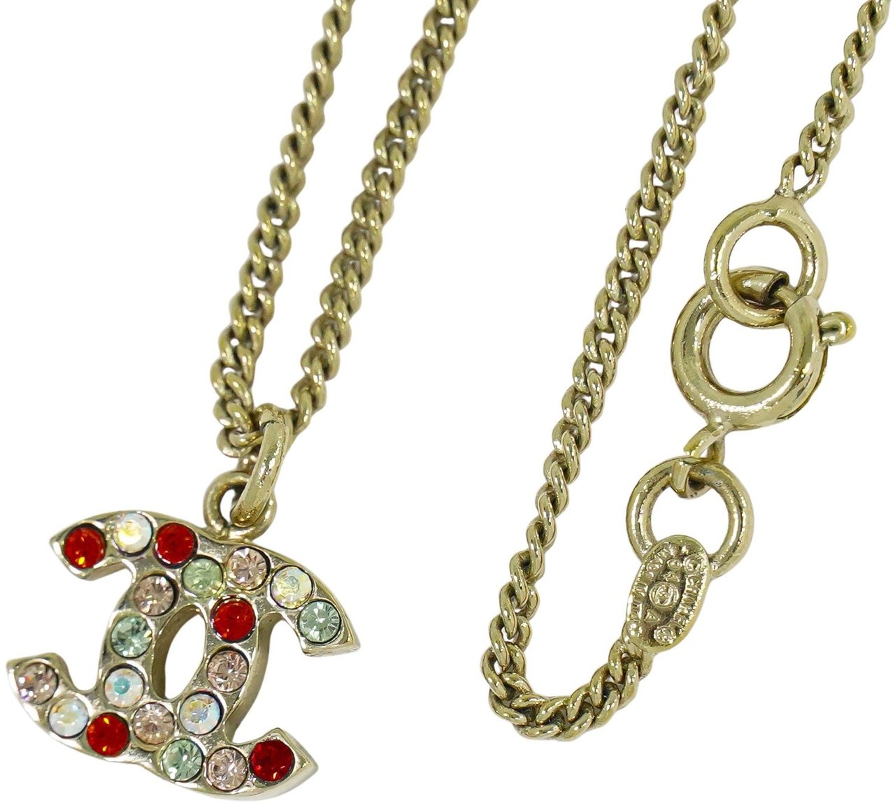 Chanel Chanel Rainbow CC Pendant Necklace Metal and Crystals Goud
