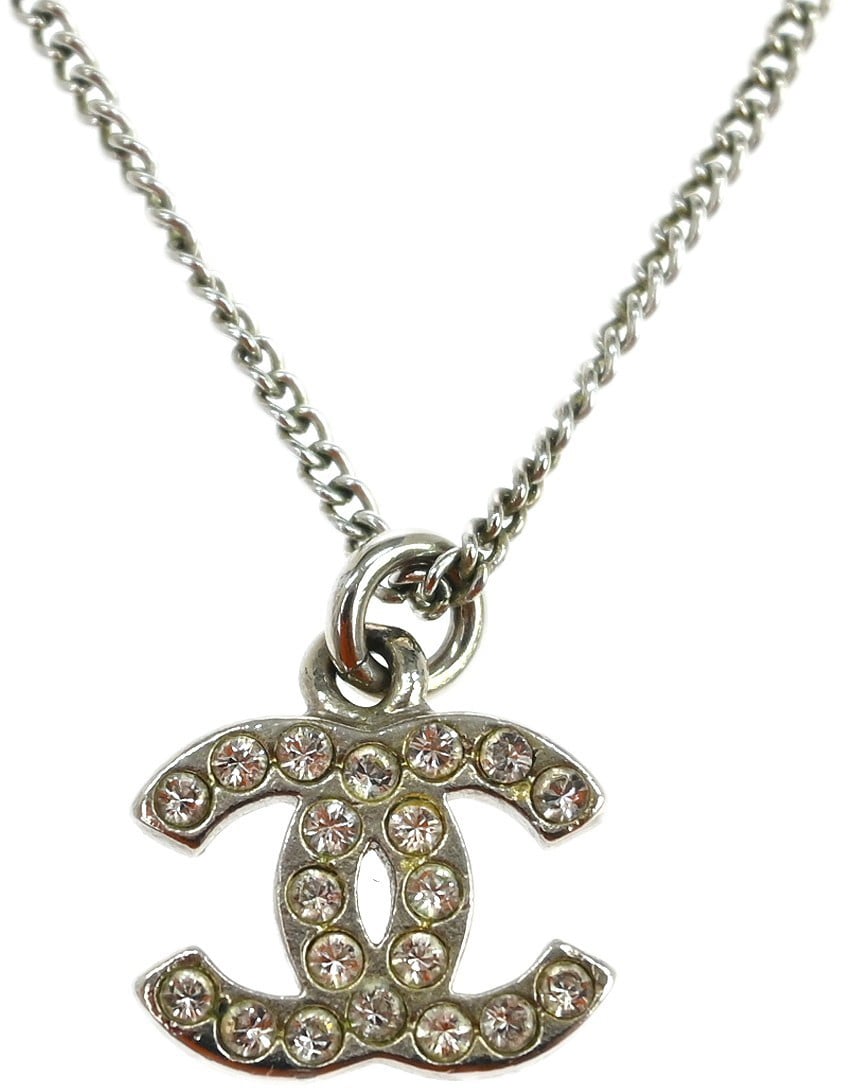 Chanel Rainbow CC Pendant Metal and Crystals Zilver