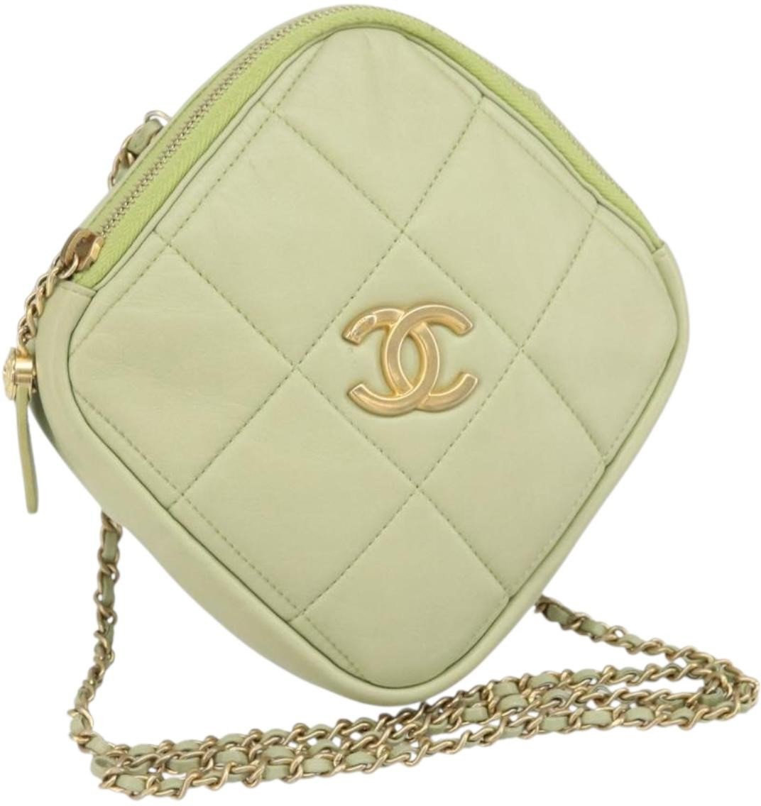 Chanel Chanel Diamond Chain Crossbody Bag Quilted Lambskin Small Groen