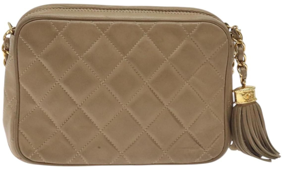 Chanel Chanel Vintage Diamond CC Camera Bag Quilted Leather Small Beige