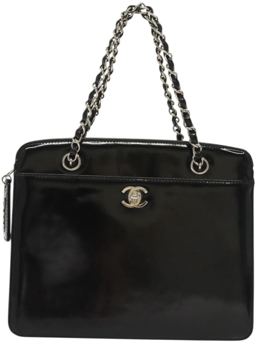 Chanel Chanel Vintage CC Lock Pocket Chain Tote Patent Small Zwart