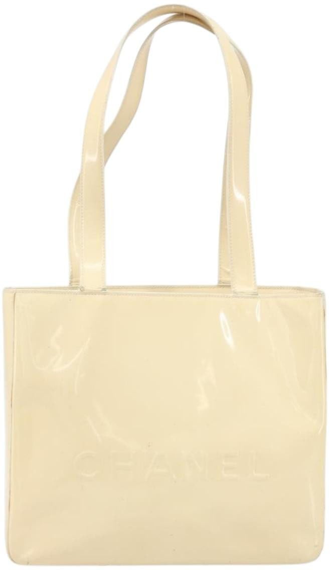 Chanel Chanel Vintage Embossed Logo Shoulder Bag Patent Beige