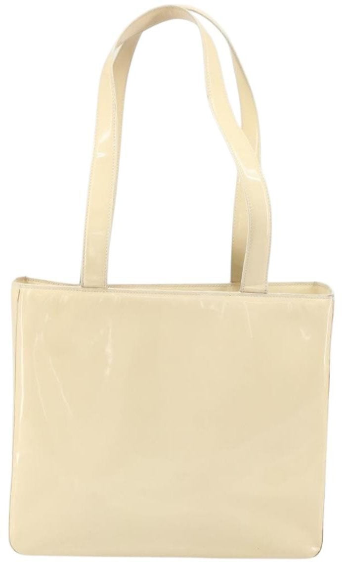 Chanel Chanel Vintage Embossed Logo Shoulder Bag Patent Beige