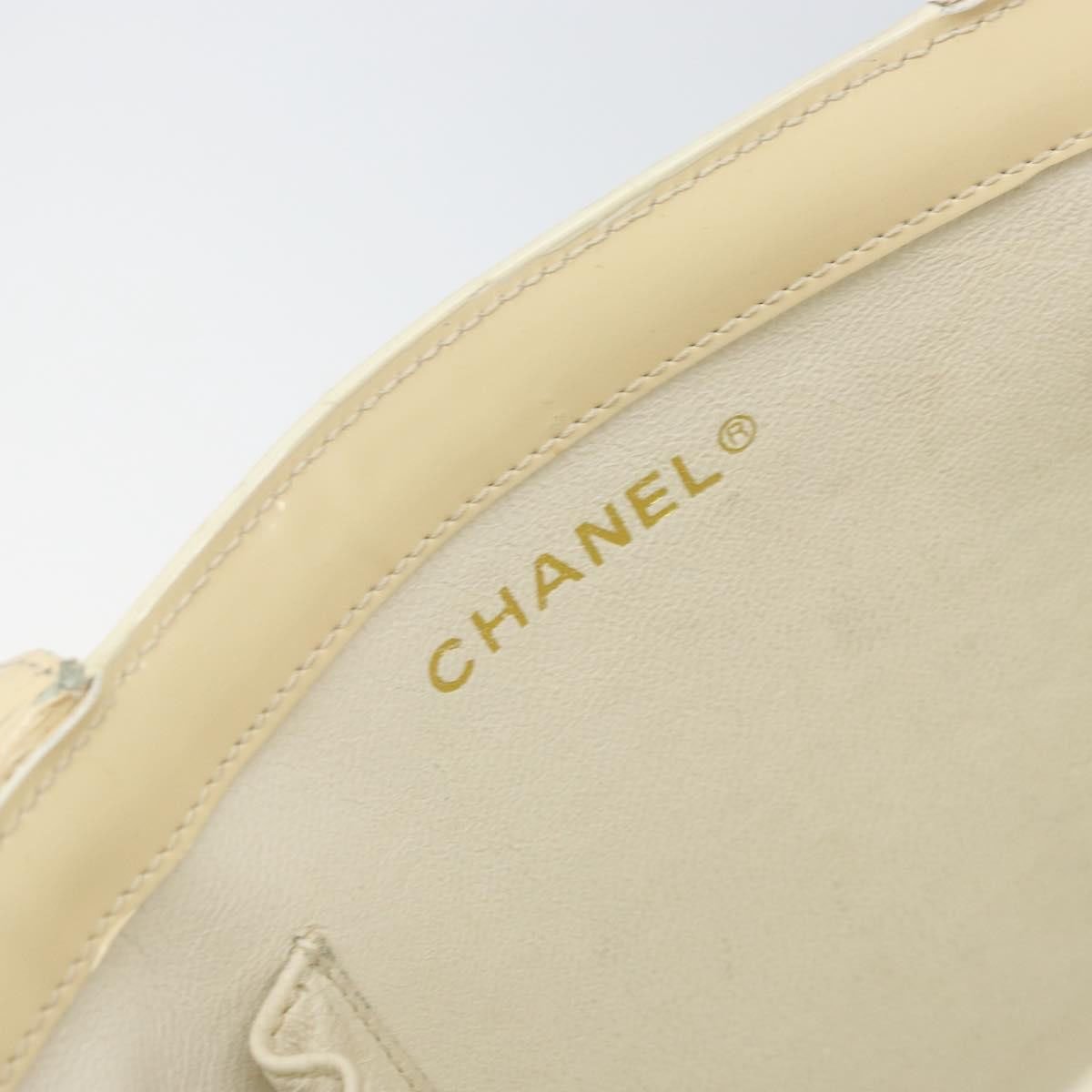 Chanel Chanel Vintage Embossed Logo Shoulder Bag Patent Beige