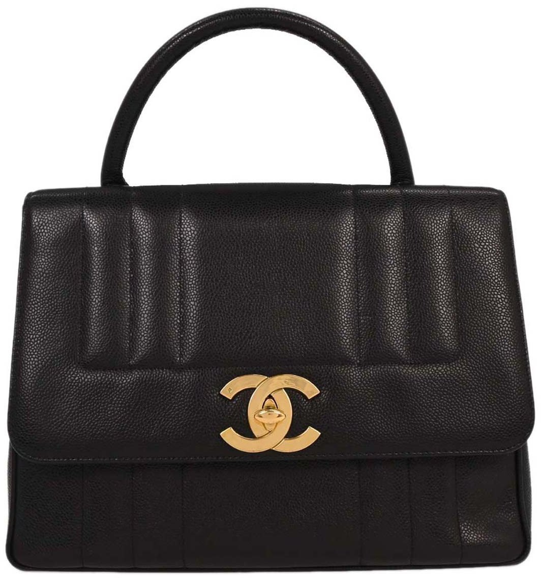 Chanel Chanel Vintage Top Handle Bag Vertical Quilt Lambskin Medium Zwart