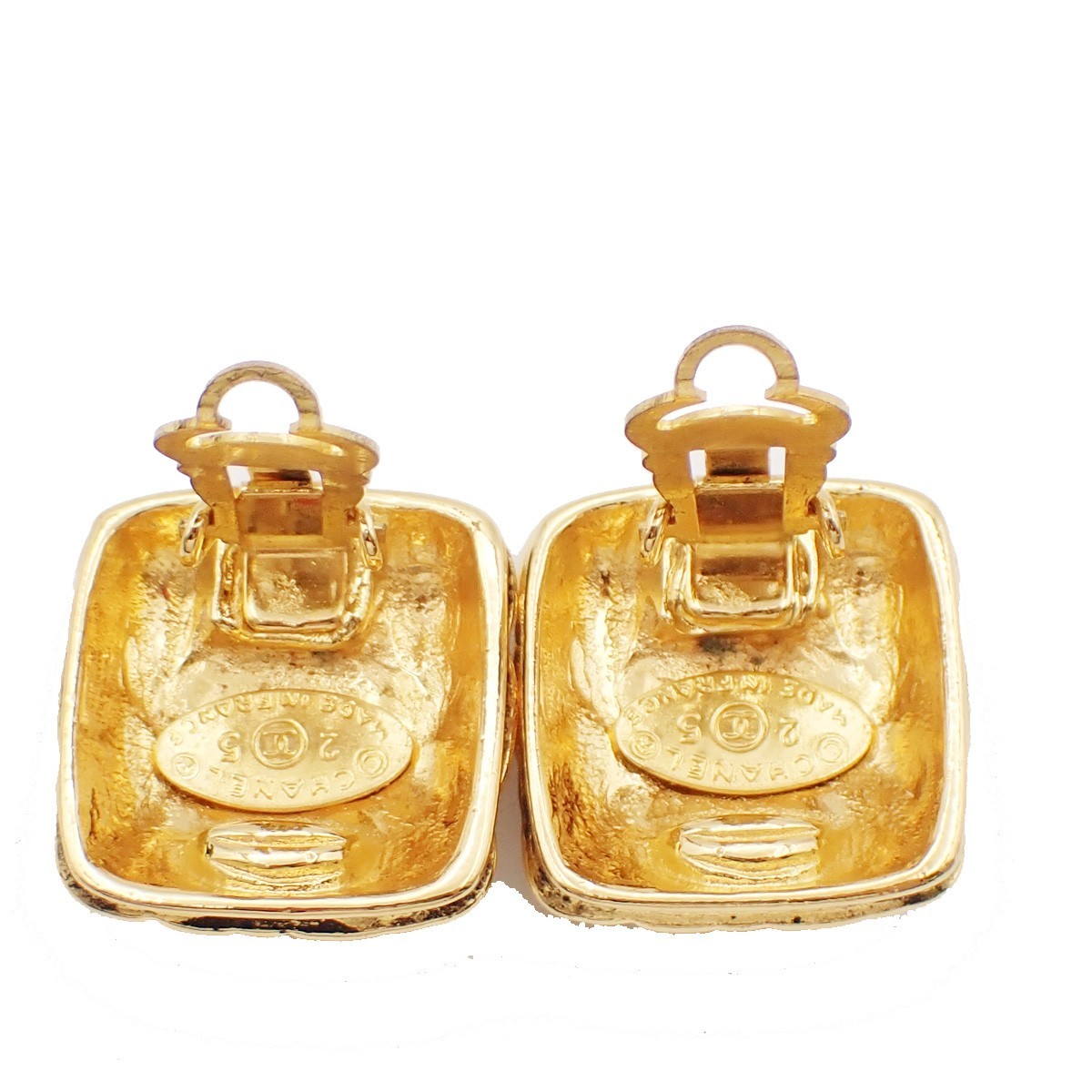 Chanel Chanel Square CC Symbols Clip-On Earrings Metal Goud