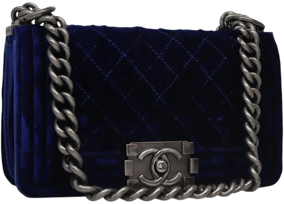 Chanel Chanel Boy Flap Bag Quilted Velvet Mini Navy