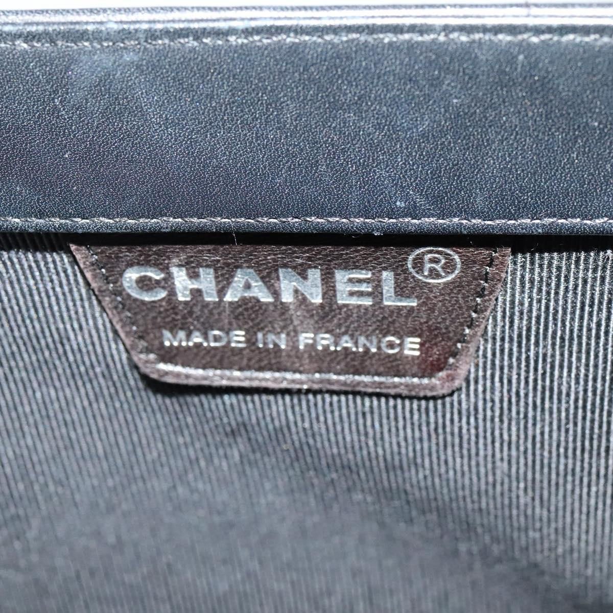 Chanel Chanel Vintage Chocolate Bar Metal Ring Tote Quilted Leather Zwart