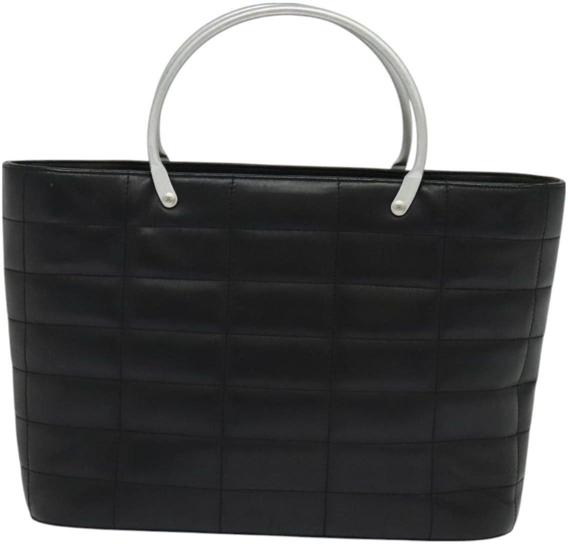 Chanel Chanel Vintage Chocolate Bar Metal Ring Tote Quilted Leather Zwart