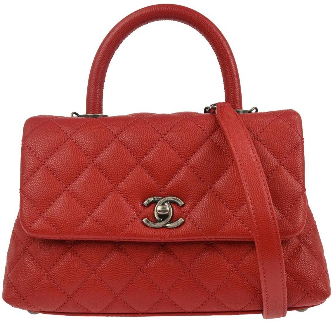 Chanel Chanel Coco Top Handle Bag Quilted Caviar Small Rood