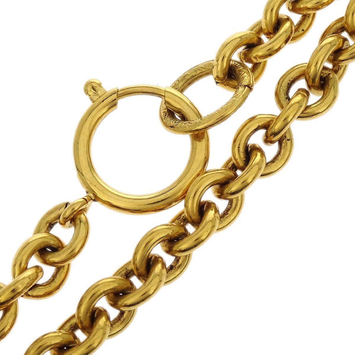 Chanel Chanel Vintage CC Round Pendant Chain Necklace Metal Goud