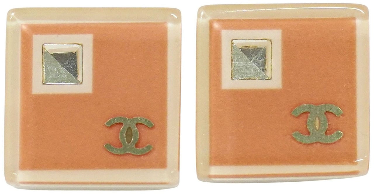 Chanel Chanel CC Square Stud Earrings Resin and Metal Roze