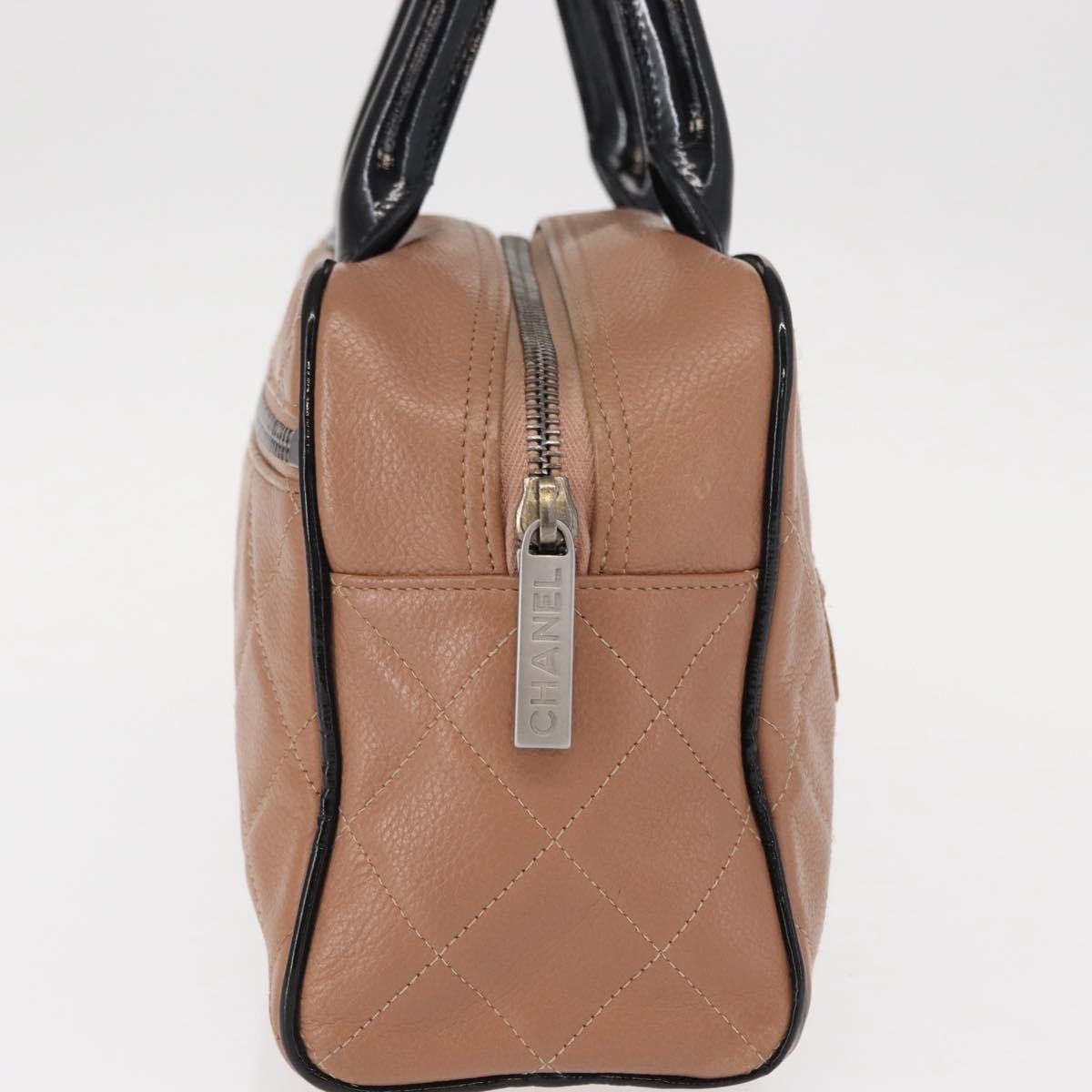 Chanel Chanel Embossed Logo Bowler Bag Quilted Caviar Small Beige