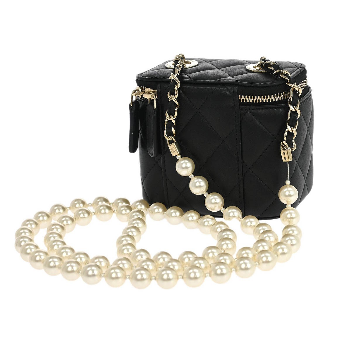 Chanel Chanel Vanity Case with Pearl Chain Quilted Lambskin Mini Zwart