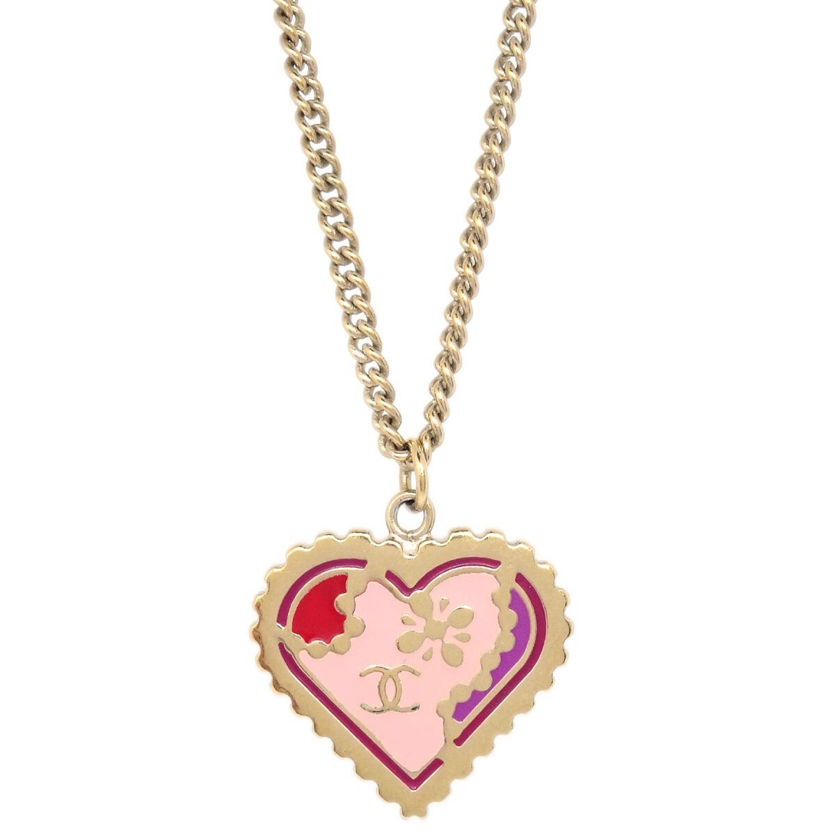 Chanel Chanel CC Heart Pendant Metal with Crystals Goud