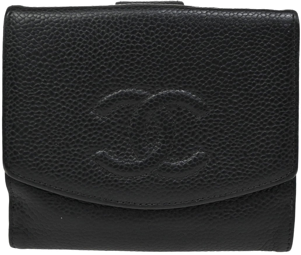 Chanel Chanel Vintage Timeless Bifold Wallet Caviar Compact Zwart