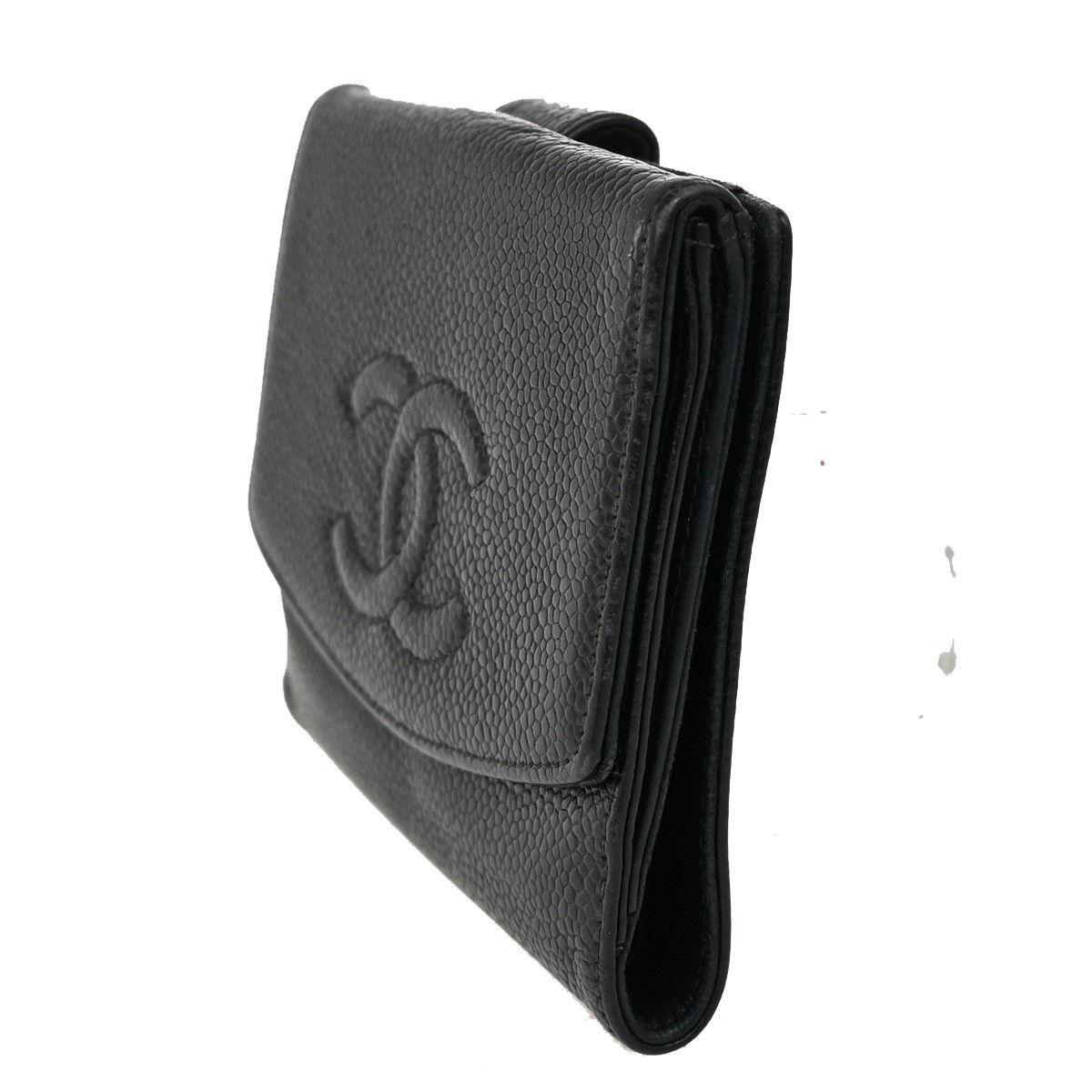 Chanel Chanel Vintage Timeless Bifold Wallet Caviar Compact Zwart