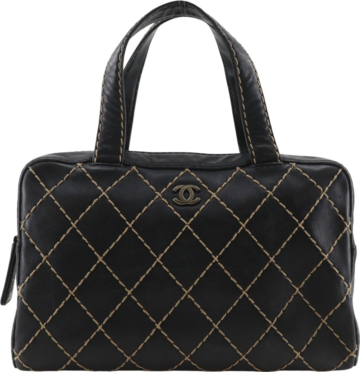 Chanel Surpique Boston Quilted Leather Large Zwart