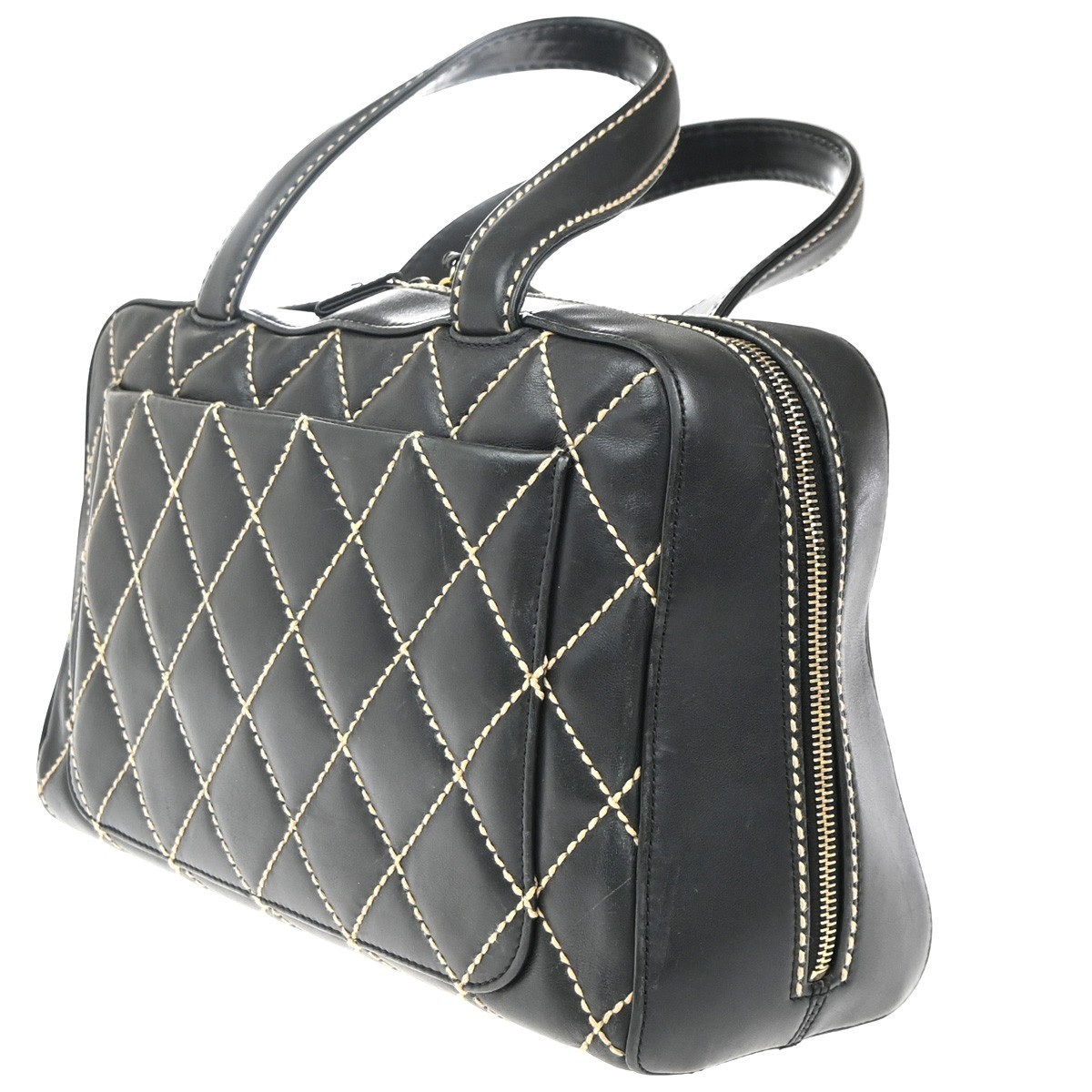 Chanel Chanel Surpique Boston Bag Quilted Leather Large Zwart