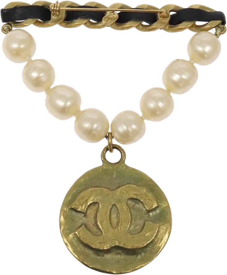 Chanel Chanel Vintage Round CC Brooch Textured Metal Goud