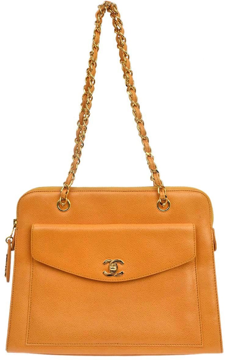 Chanel Chanel Vintage Front Pocket Shoulder Bag Leather Medium Oranje